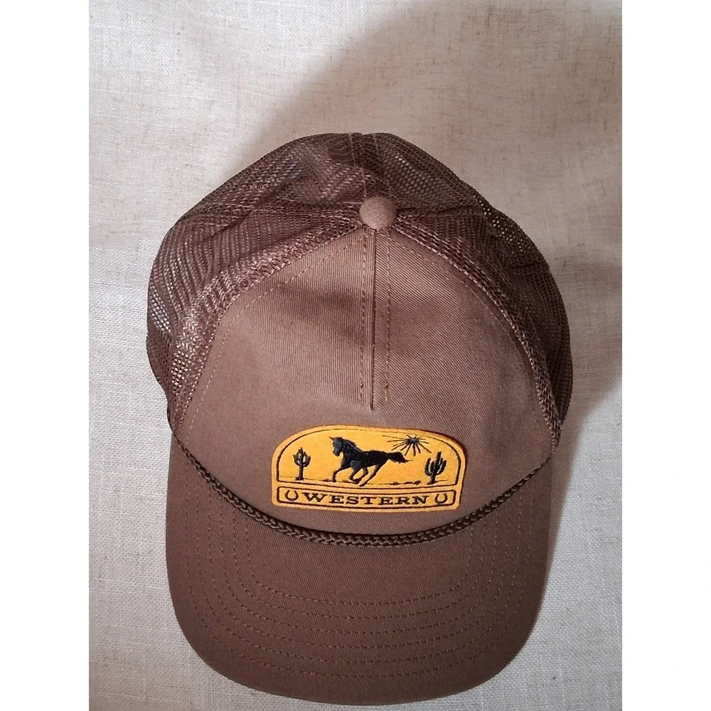 Mighty Fine Western U Trucker Hat Brown Horse Patch Mesh Snapback Cap